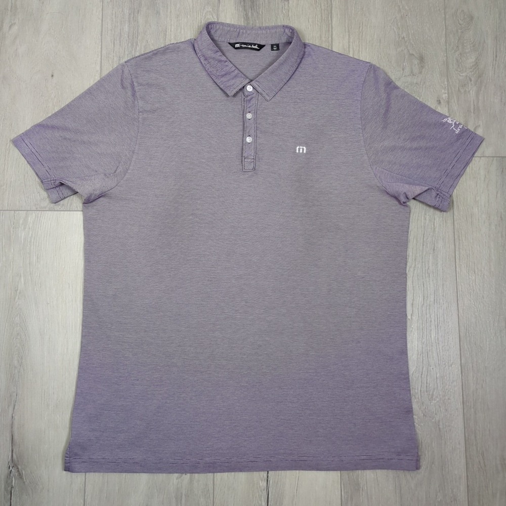Travis Mathew Polo Shirt Mens XXL Purple Striped Performance Pima Cotton Logo
